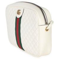 Gucci White Calfskin Web Trapuntata Medium GG Shoulder Bag Handbag sv
