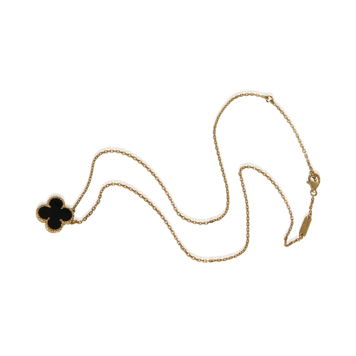 Van Cleef & Arpels Yellow Gold Onyx 1990s Vintage Alhambra Pendant bv