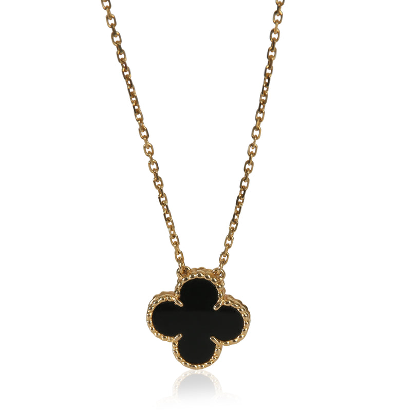 Van Cleef & Arpels Yellow Gold Onyx 1990s Vintage Alhambra Pendant fv