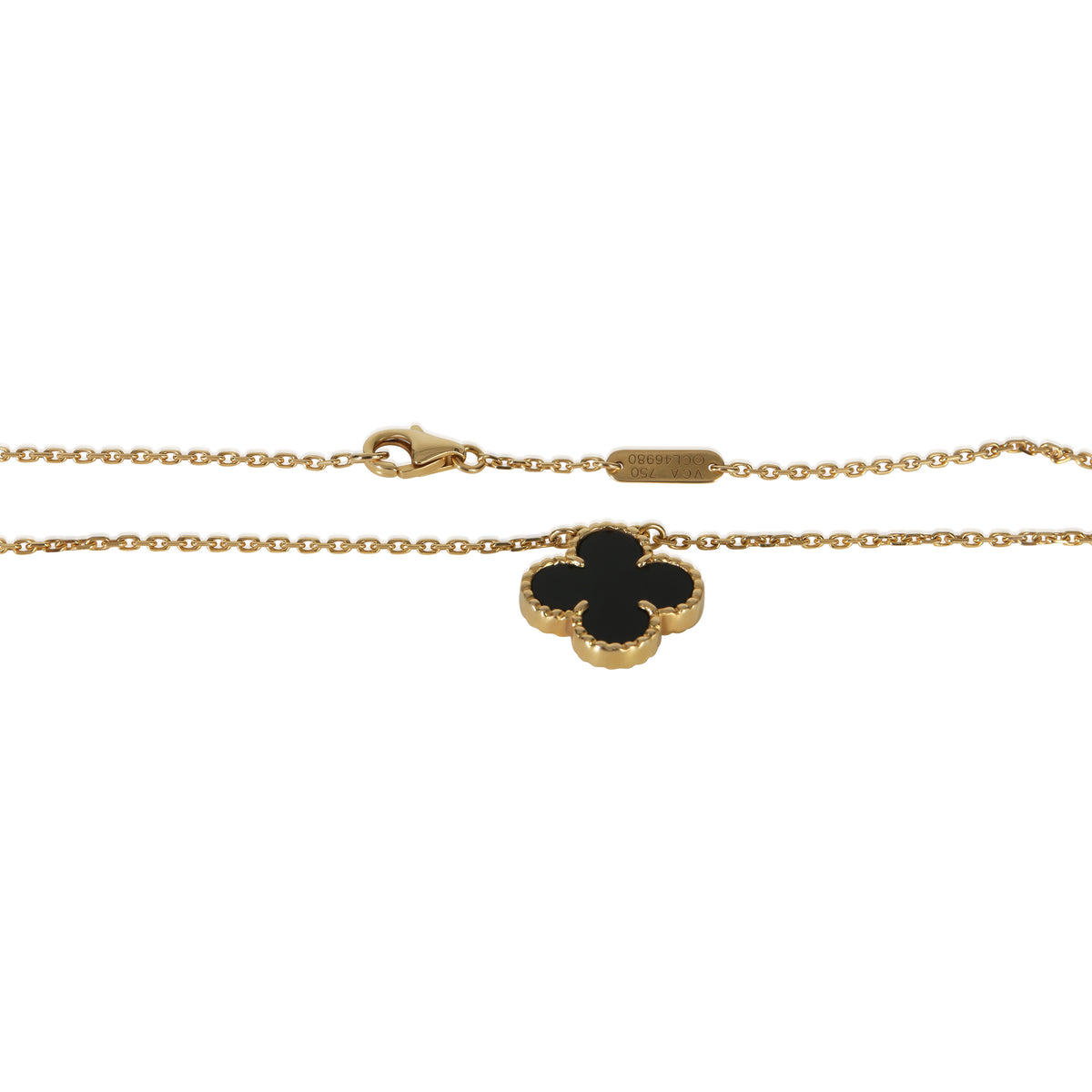 Van Cleef & Arpels Yellow Gold Onyx 1990s Vintage Alhambra Pendant pv