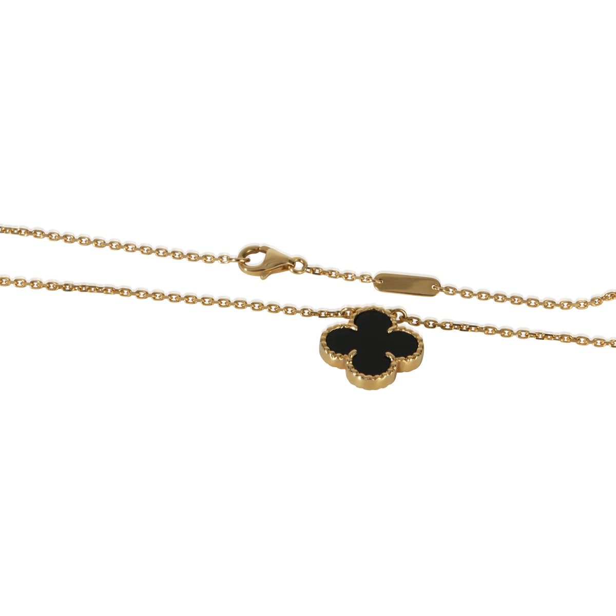 Van Cleef & Arpels Yellow Gold Onyx 1990s Vintage Alhambra Pendant sv