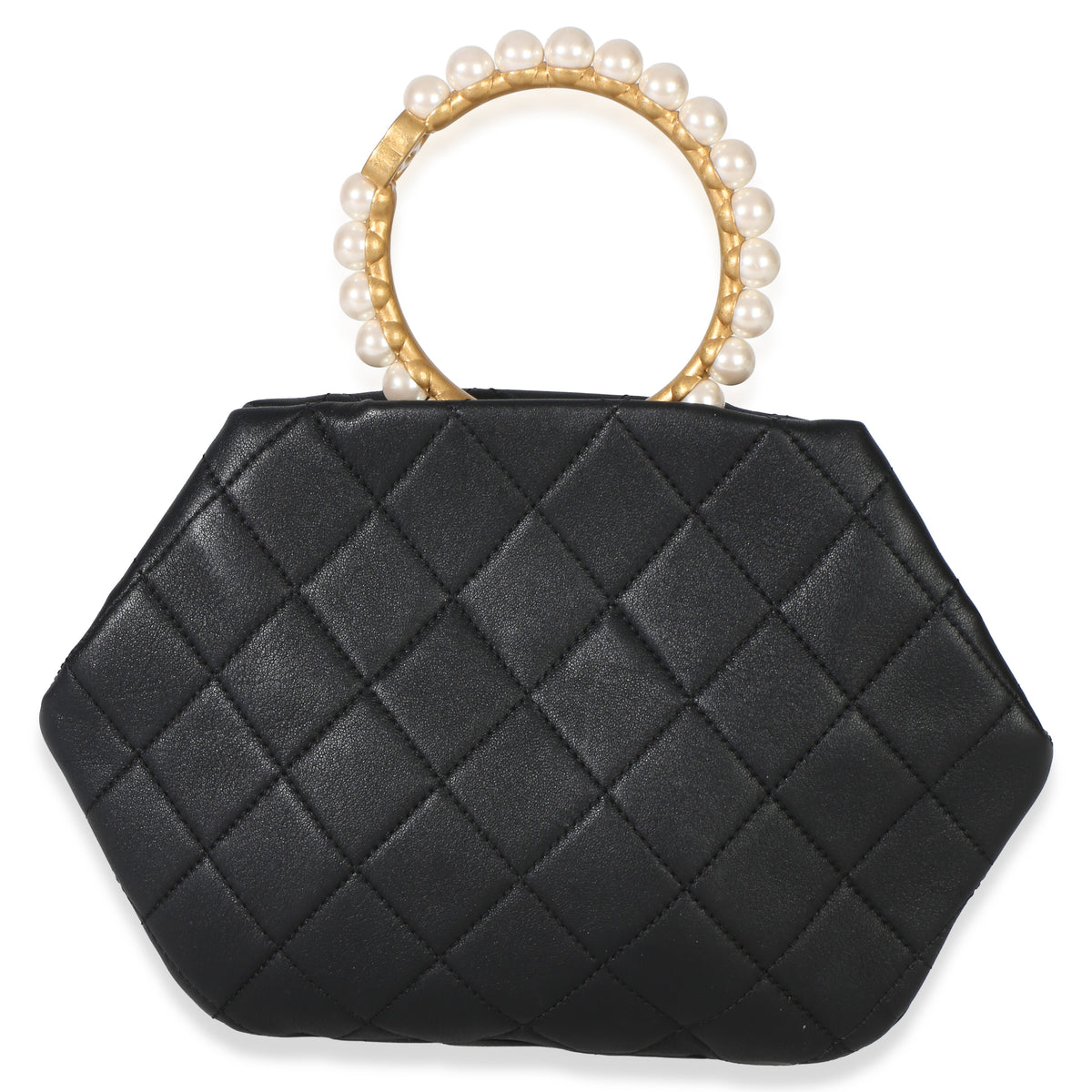 Chanel Black Lambskin Quilted Pearl Crown Clutch Handbag bv