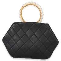Chanel Black Lambskin Quilted Pearl Crown Clutch Handbag bv