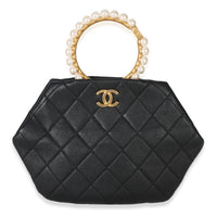 Chanel Black Lambskin Quilted Pearl Crown Clutch Handbag fv