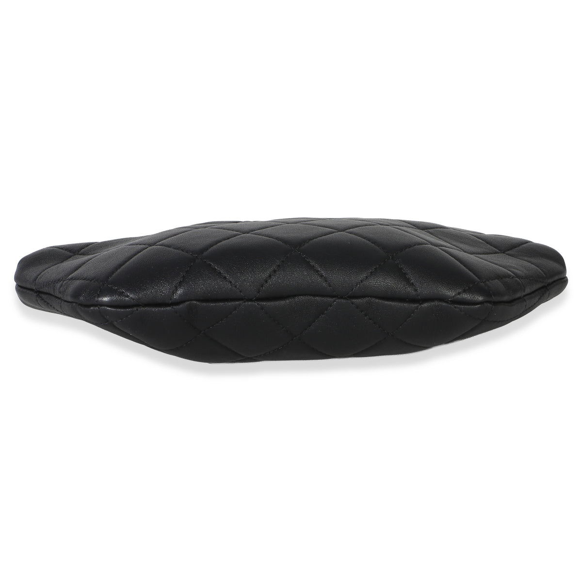 Chanel Black Lambskin Quilted Pearl Crown Clutch Handbag stamp