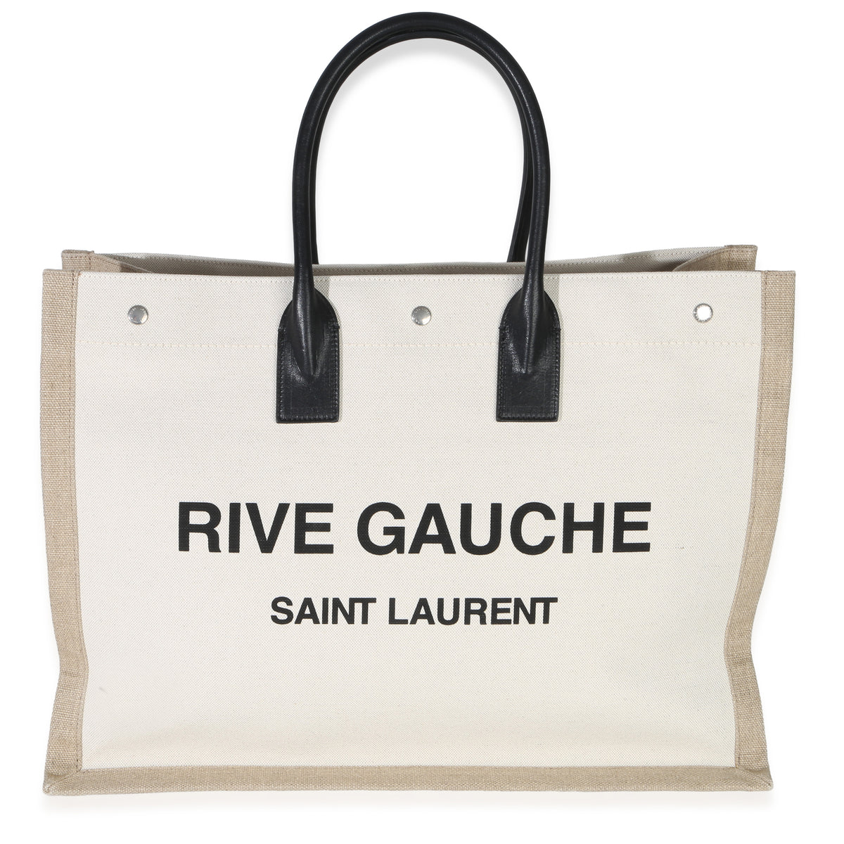 Saint Laurent Beige Linen Rive Gauche Tote Handbag fv