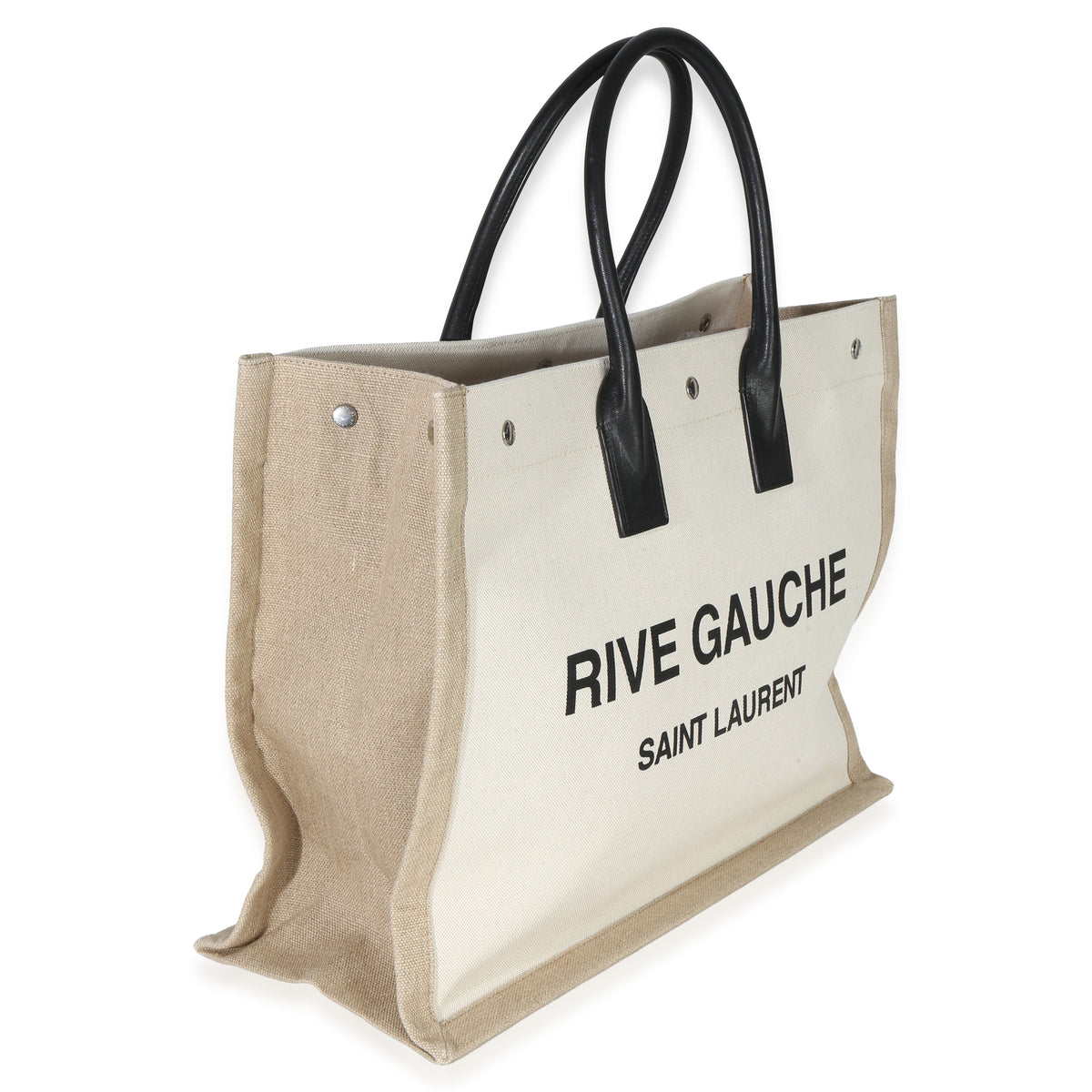 Saint Laurent Beige Linen Rive Gauche Tote Handbag pv