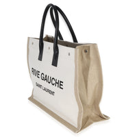 Saint Laurent Beige Linen Rive Gauche Tote Handbag sv