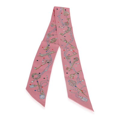 Hermès Rose Multicolor Les Cles à Pois Silk Twilly fv