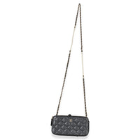 Chanel Black Quilted Lambskin Pearl CC Double Zip Clutch With Chain Handbag av