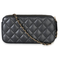 Chanel Black Quilted Lambskin Pearl CC Double Zip Clutch With Chain Handbag bv