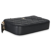 Chanel Black Quilted Lambskin Pearl CC Double Zip Clutch With Chain Handbag clasp