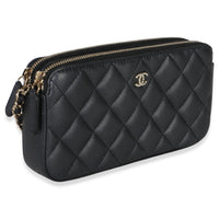Chanel Black Quilted Lambskin Pearl CC Double Zip Clutch With Chain Handbag pv