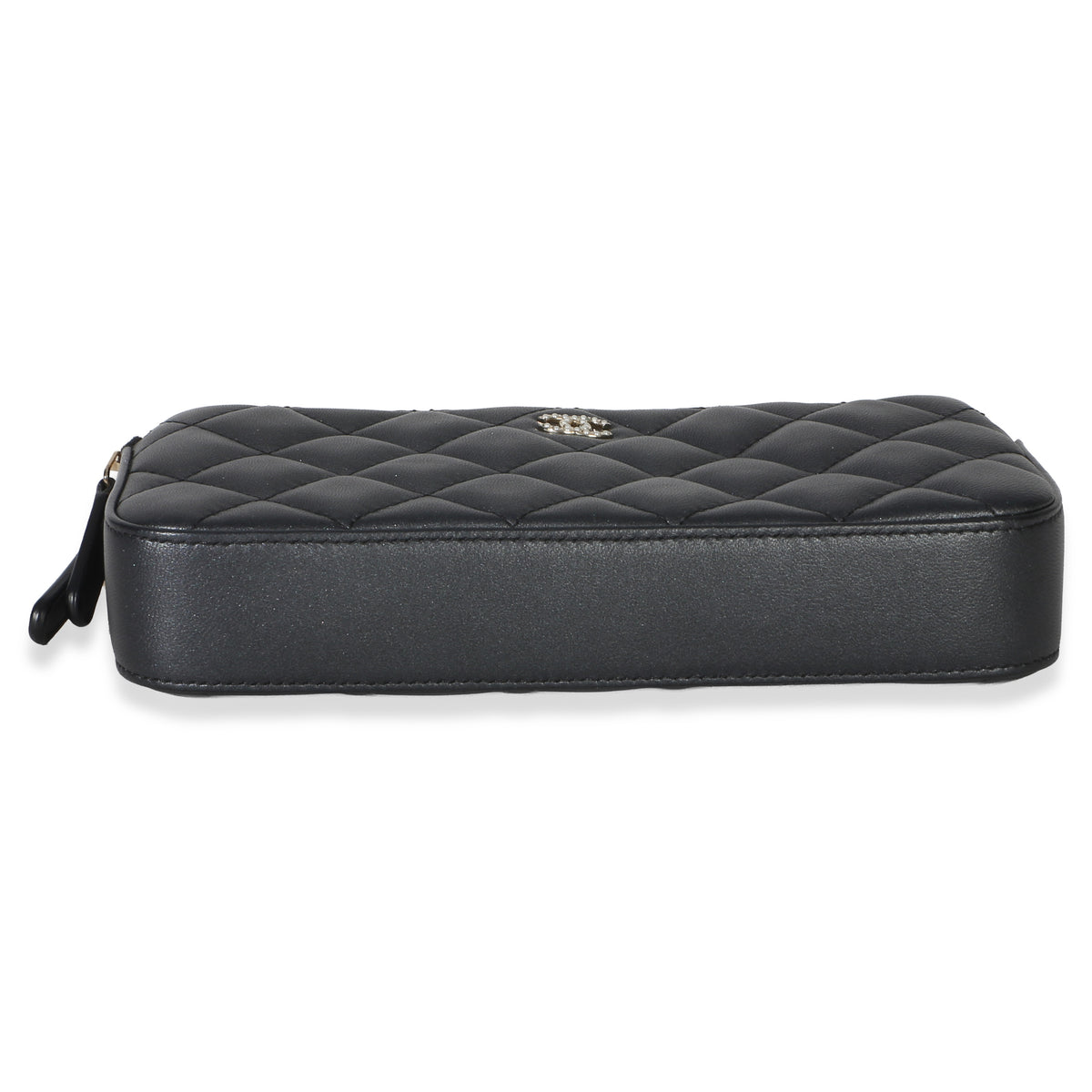 Chanel Black Quilted Lambskin Pearl CC Double Zip Clutch With Chain Handbag stamp