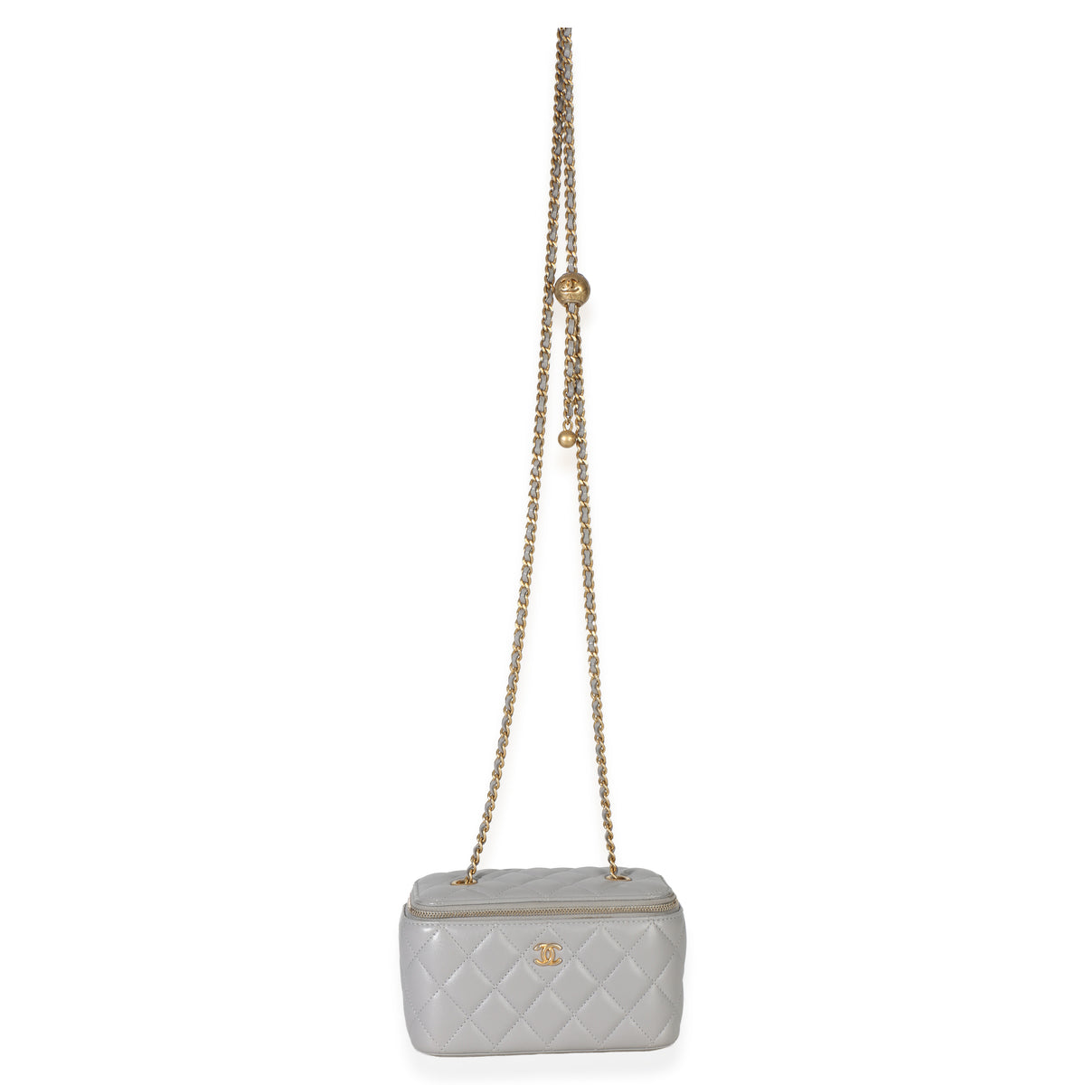 Chanel Grey Quilted Lambskin Small Pearl Crush Vanity Case Handbag av