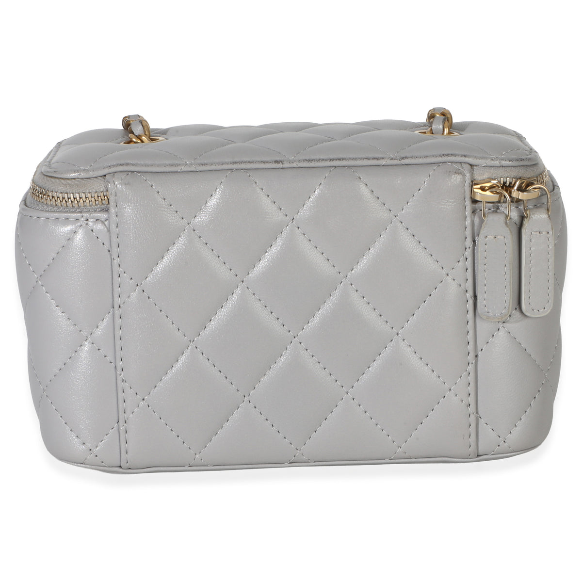 Chanel Grey Quilted Lambskin Small Pearl Crush Vanity Case Handbag bv