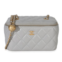 Chanel Grey Quilted Lambskin Small Pearl Crush Vanity Case Handbag fv
