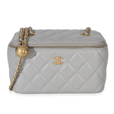 Chanel Grey Quilted Lambskin Small Pearl Crush Vanity Case Handbag fv