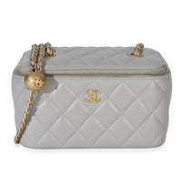 Chanel Grey Quilted Lambskin Small Pearl Crush Vanity Case Handbag id