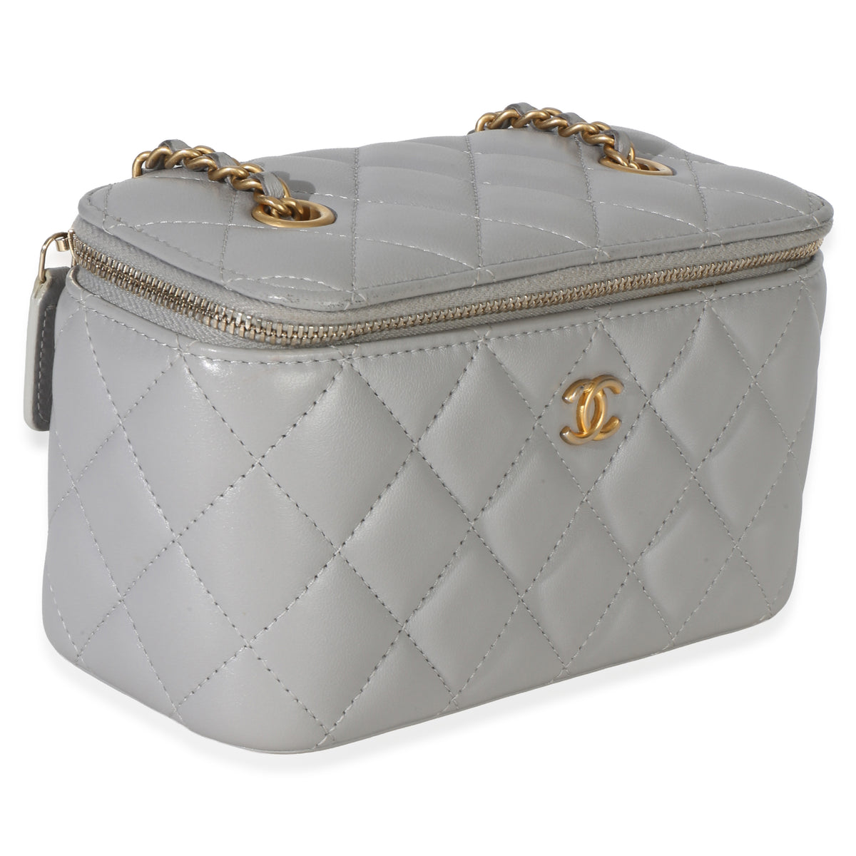 Chanel Grey Quilted Lambskin Small Pearl Crush Vanity Case Handbag pv