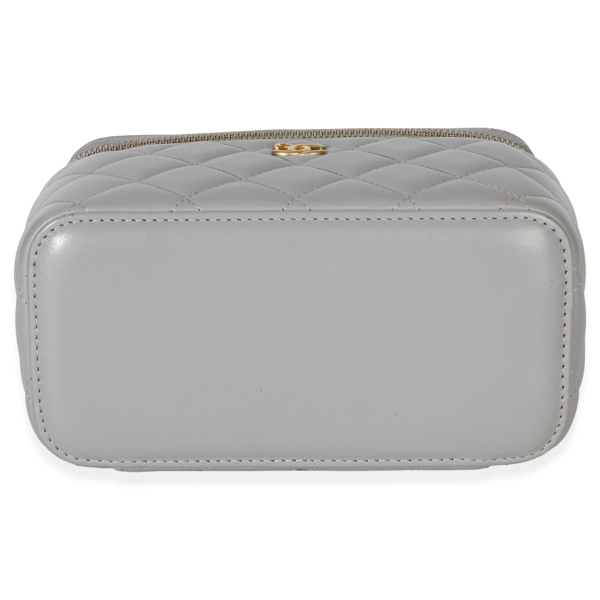 Chanel Grey Quilted Lambskin Small Pearl Crush Vanity Case Handbag stamp