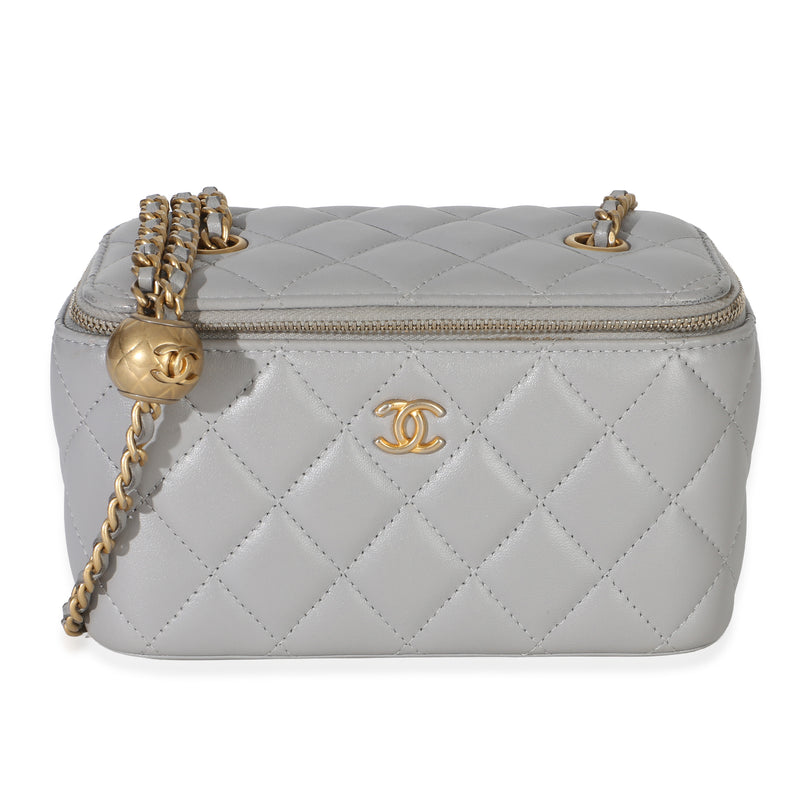 Chanel Grey Quilted Lambskin Small Pearl Crush Vanity Case Handbag fv