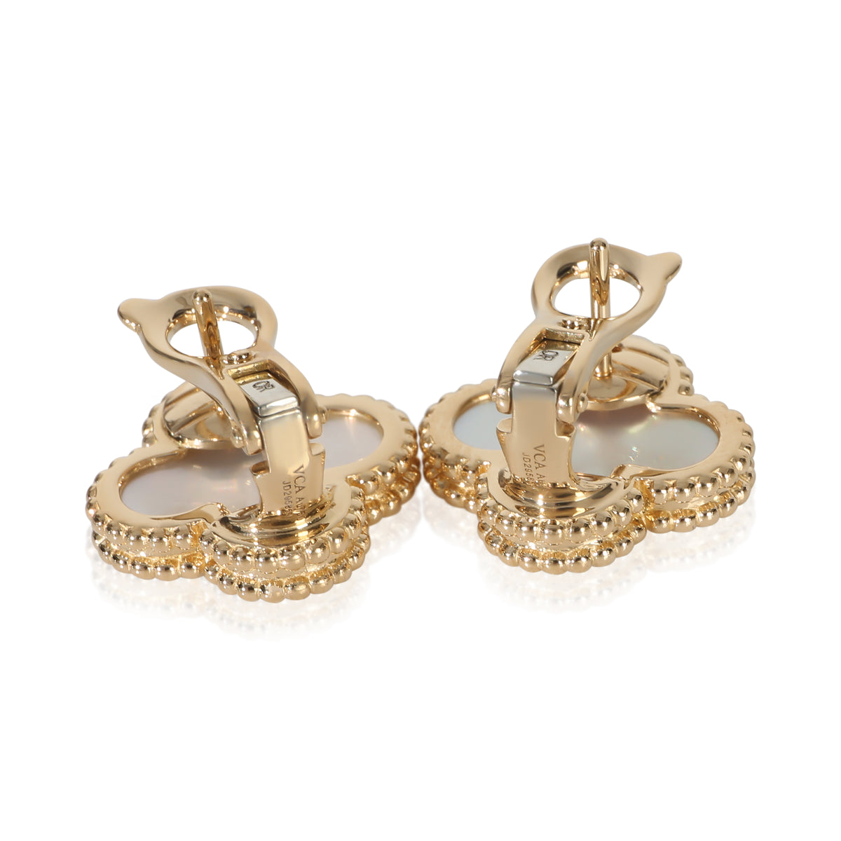 Van Cleef & Arpels Yellow Gold Mother Of Pearl Vintage Alhambra Earrings av