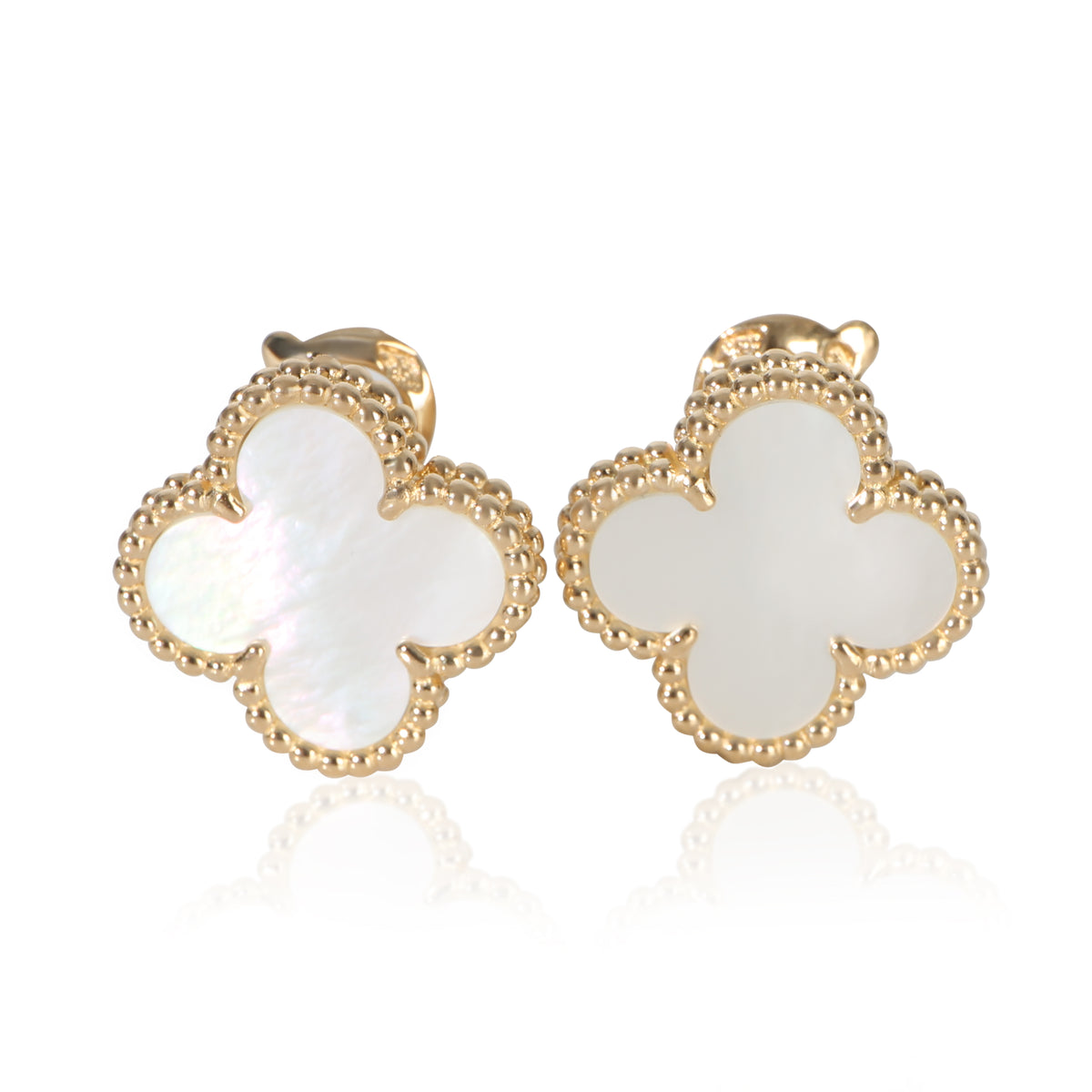 Van Cleef & Arpels Yellow Gold Mother Of Pearl Vintage Alhambra Earrings fv