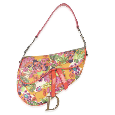 Christian Dior Multicolor Canvas Floral Hawaii Glamour Medium Saddle Bag Handbag id