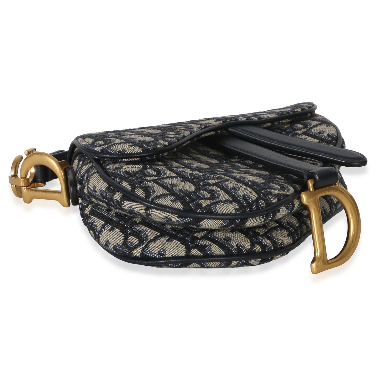 Christian Dior Navy Oblique Canvas Mini Saddle Bag Handbag clasp