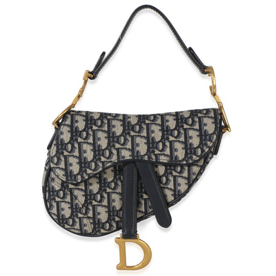 Christian Dior Navy Oblique Canvas Mini Saddle Bag Handbag fv