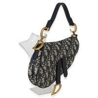 Christian Dior Navy Oblique Canvas Mini Saddle Bag Handbag pv