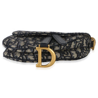 Christian Dior Navy Oblique Canvas Mini Saddle Bag Handbag stamp