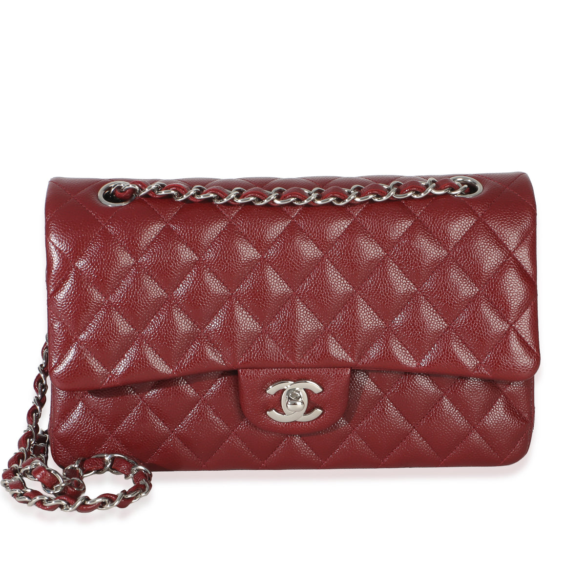 Chanel Red Quilted Caviar Medium Classic Double Flap Bag Handbag id