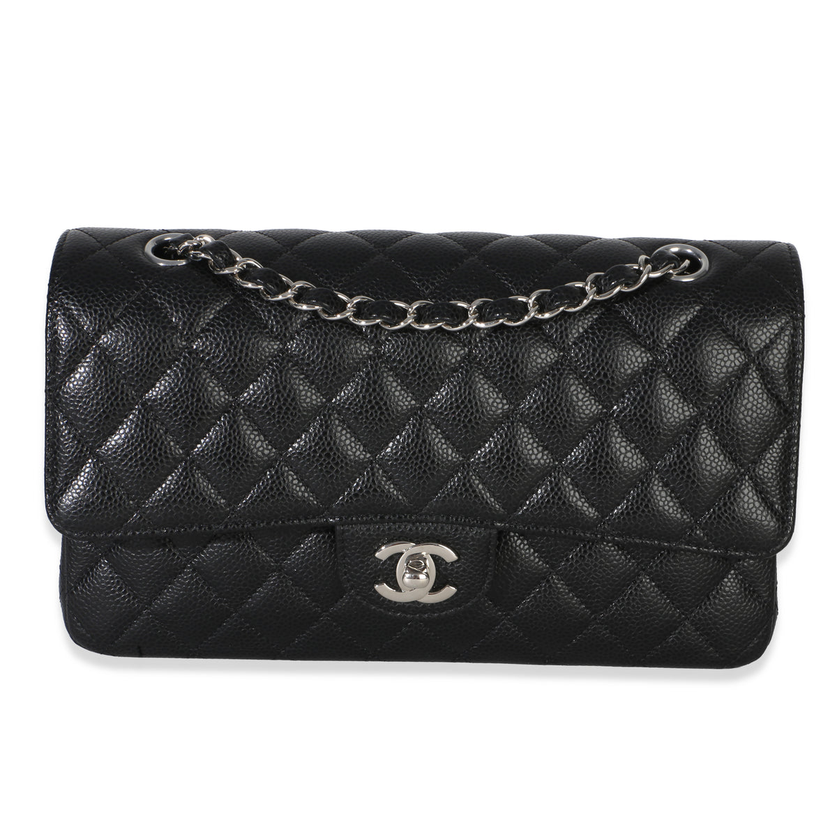 Chanel Black Quilted Caviar Medium Classic Double Flap Handbag Handbag fv