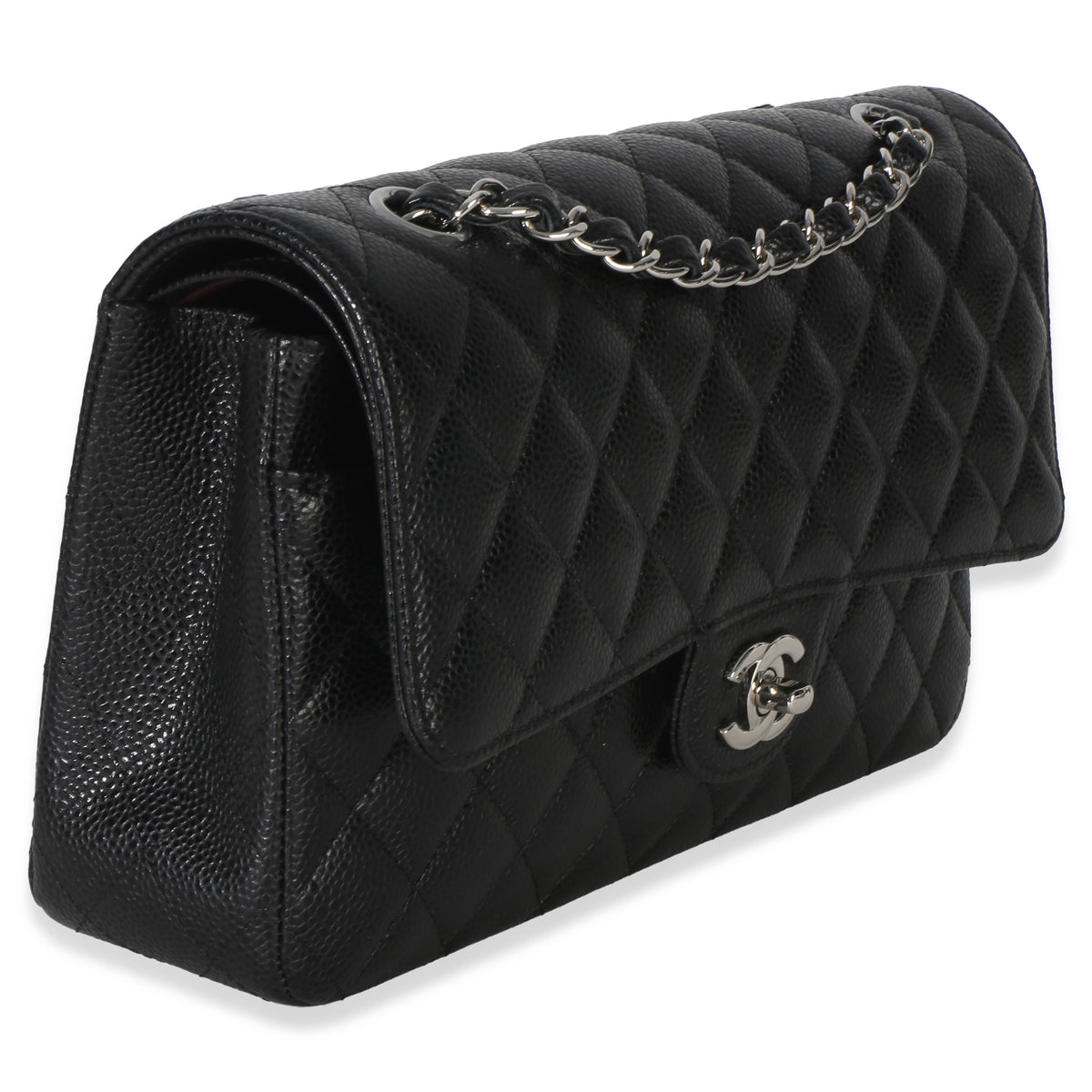 Chanel Black Quilted Caviar Medium Classic Double Flap Handbag Handbag pv