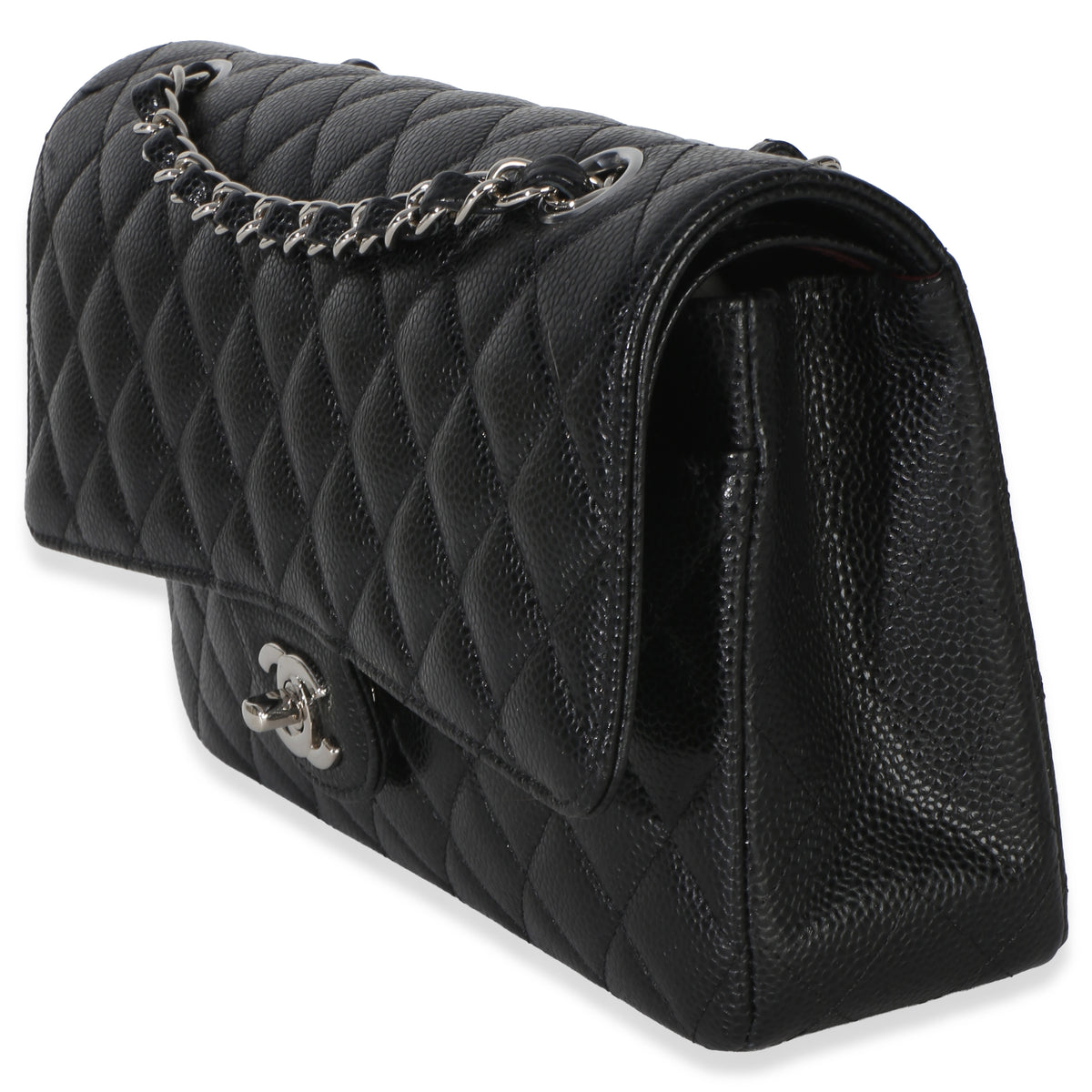 Chanel Black Quilted Caviar Medium Classic Double Flap Handbag Handbag sv