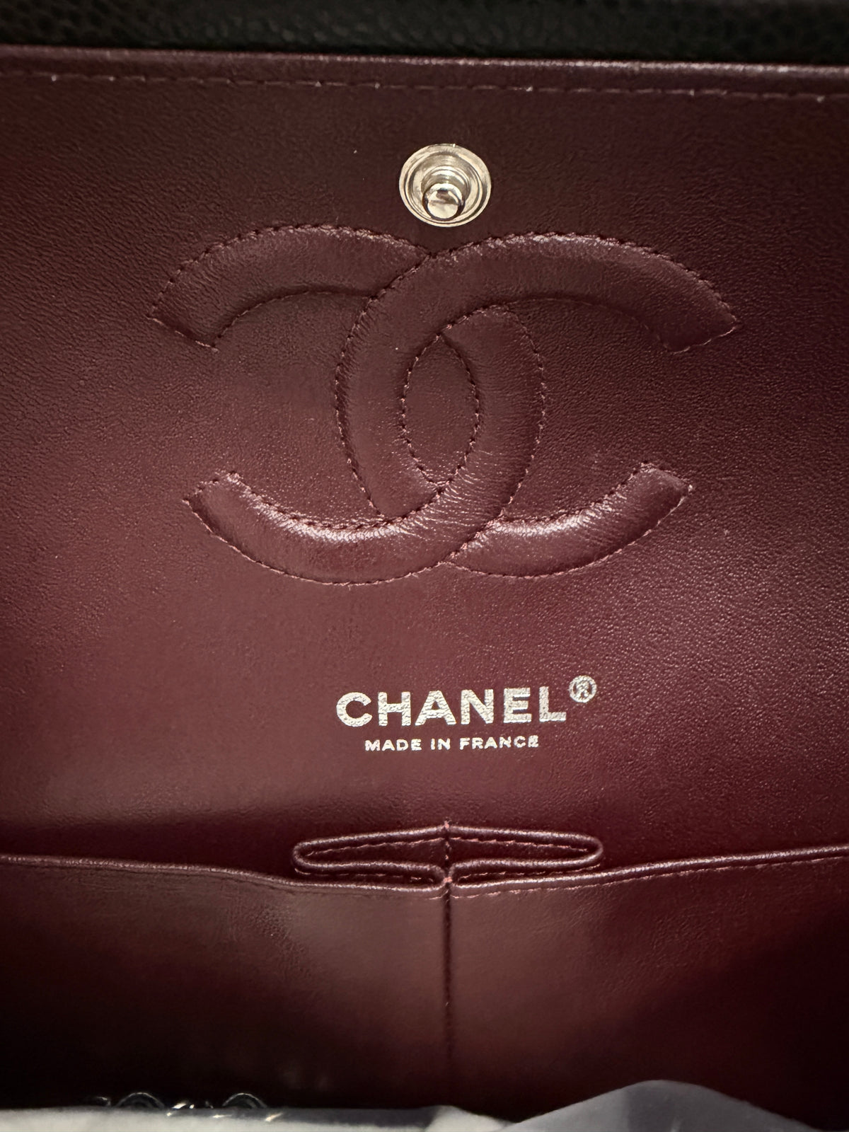 Chanel Black Quilted Caviar Medium Classic Double Flap Handbag Handbag