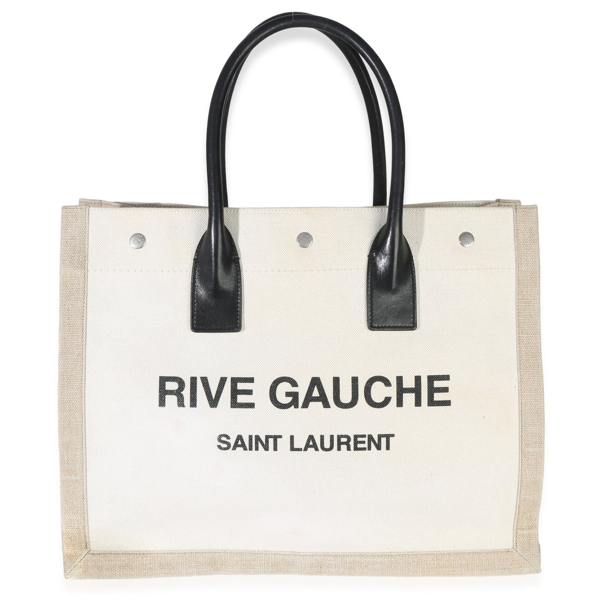 Saint Laurent Beige Linen Rive Gauche Tote Handbag fv