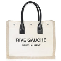 Saint Laurent Beige Linen Rive Gauche Tote Handbag fv