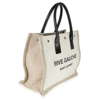 Saint Laurent Beige Linen Rive Gauche Tote Handbag pv