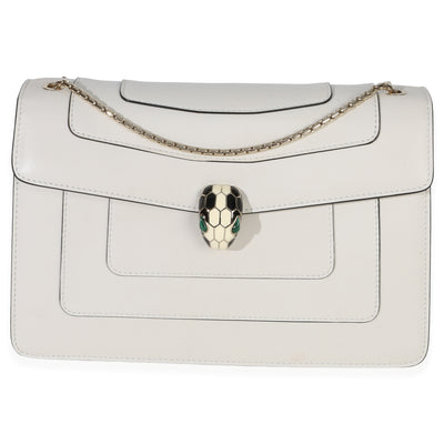 BVLGARI Bvlgari White Smooth Calfskin Serpenti Forever Shoulder Bag Handbag fv