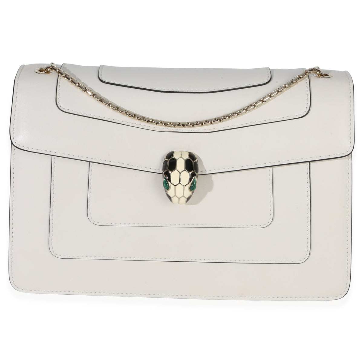 BVLGARI Bvlgari White Smooth Calfskin Serpenti Forever Shoulder Bag Handbag fv