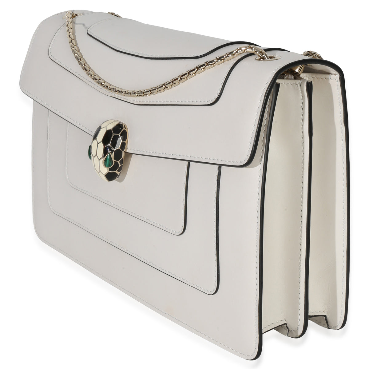 BVLGARI Bvlgari White Smooth Calfskin Serpenti Forever Shoulder Bag Handbag sv
