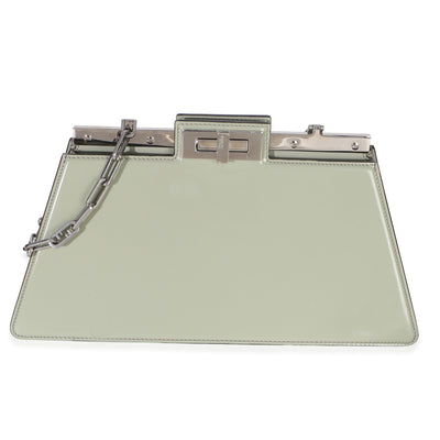 Fendi Sage Patent Medium Peekaboo Cut Chain Shoulder Bag Handbag fv