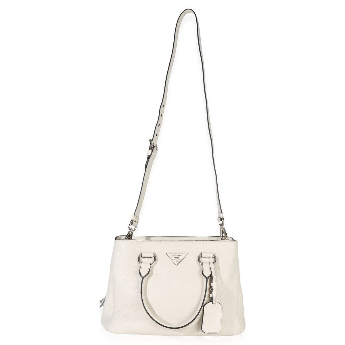 Prada White Vitello Daino Double Zip Shopping Tote Handbag av