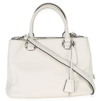 Prada White Vitello Daino Double Zip Shopping Tote Handbag bv
