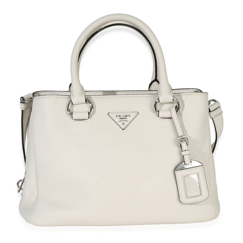 Prada White Vitello Daino Double Zip Shopping Tote Handbag fv