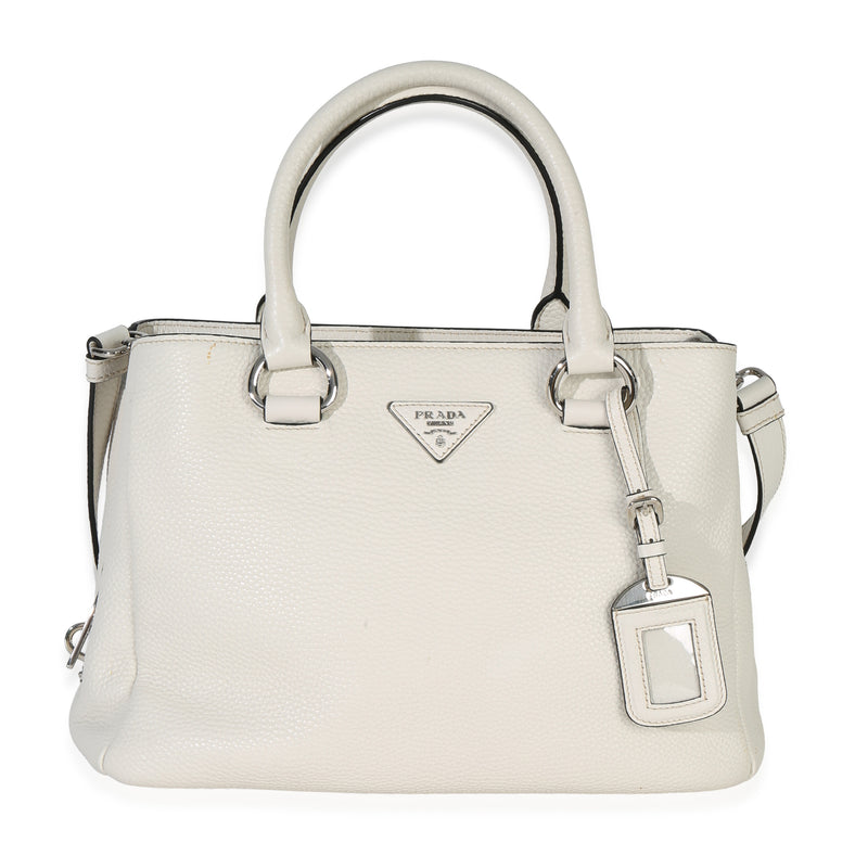 Prada White Vitello Daino Double Zip Shopping Tote Handbag id