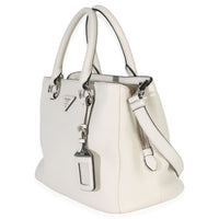 Prada White Vitello Daino Double Zip Shopping Tote Handbag sv